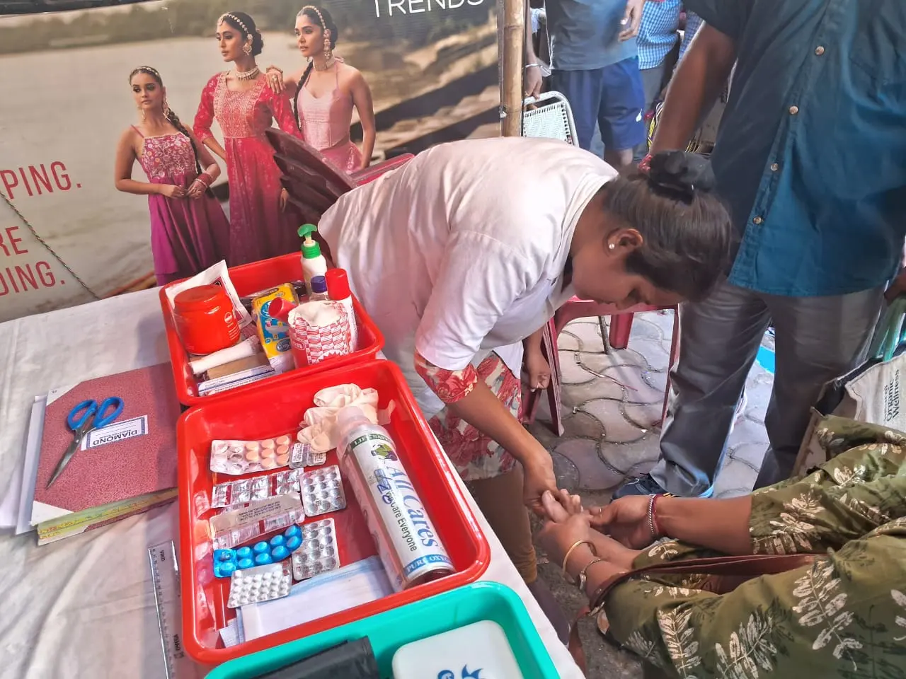 Medicines handed out at a BDAF Puja camp