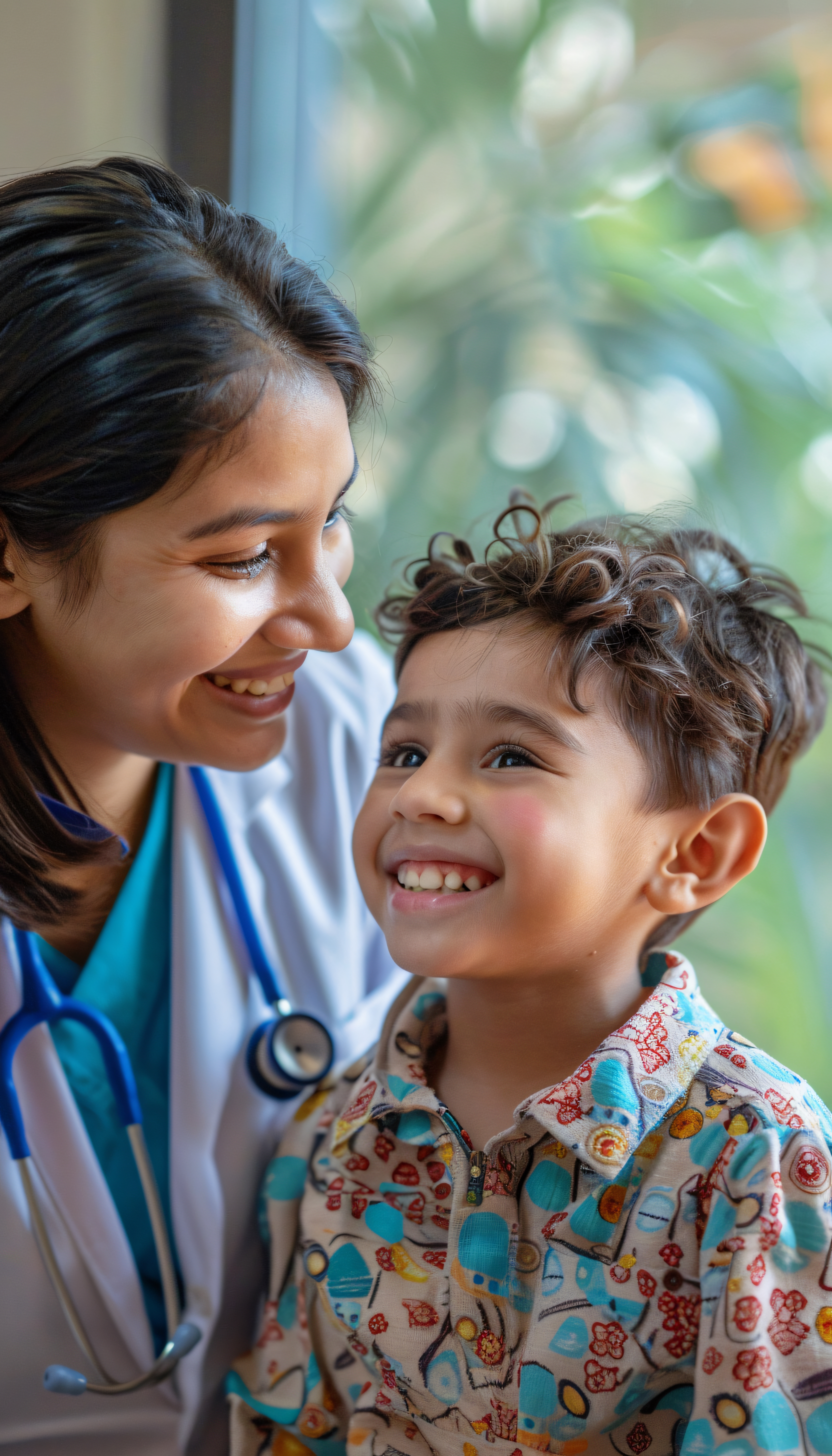 Healthcare worker with a child